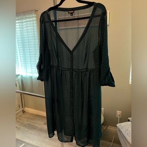 Torrid Size 1 sheer blouse green with black polka dots